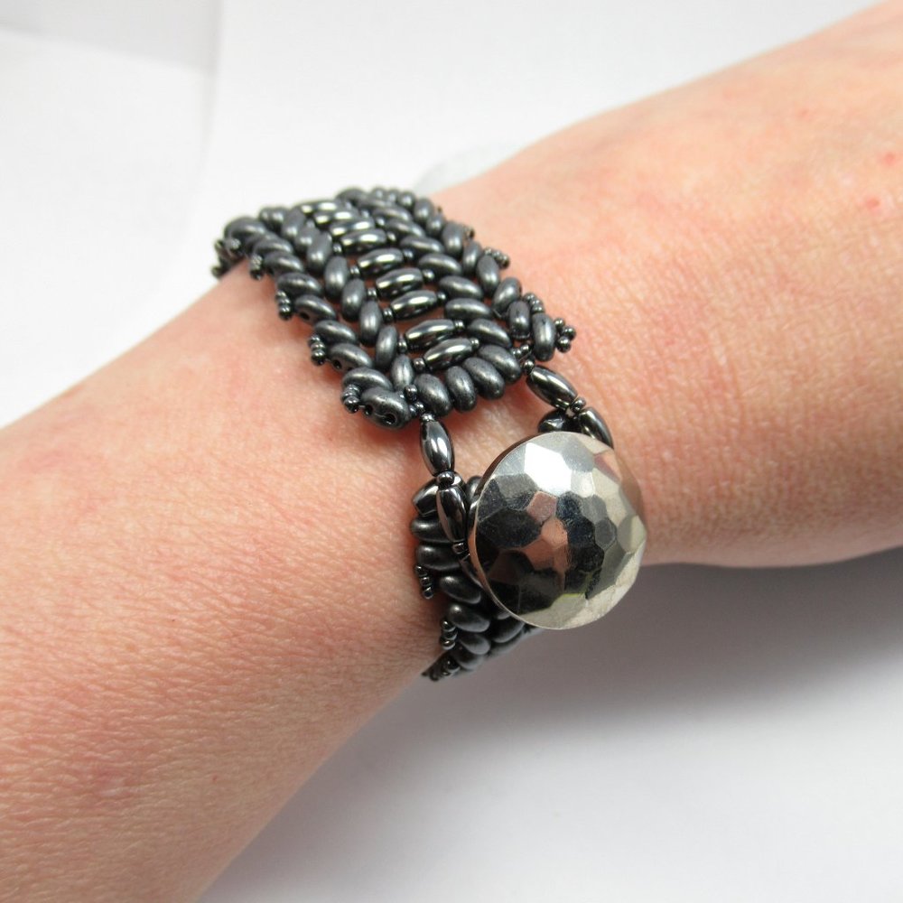 Hematite Woven Bracelet With Button - image 5
